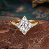 Marquise Cut Three Stone Moissanite Engagement Ring Anniversary Gift for Women